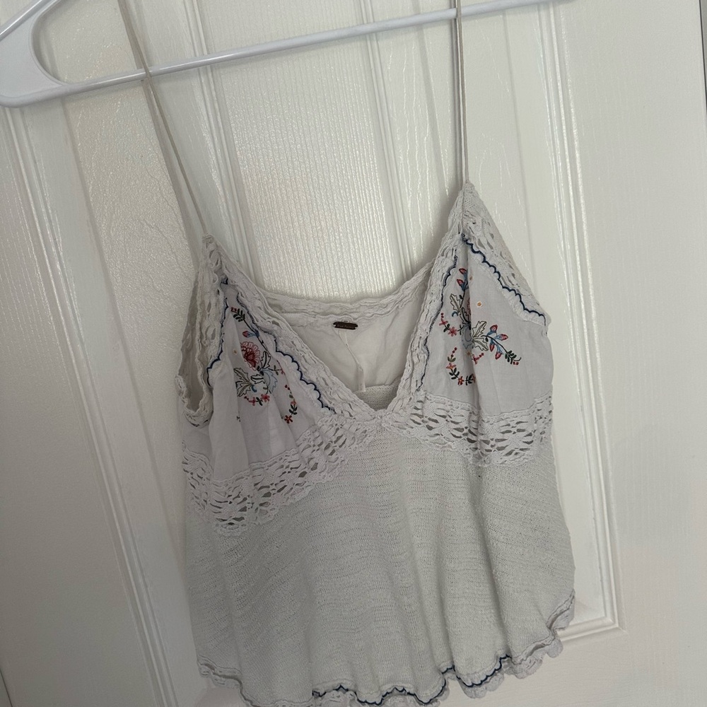 Free People White Floral Embroidered Cami